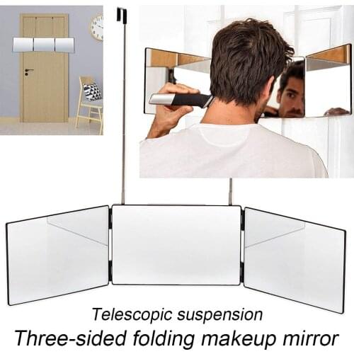 Telescopic Hanging Trifold Makeup Mirror Portable Adjustable DIY Haircut Tool for Bathroom Bedroom Living Room SCIE999