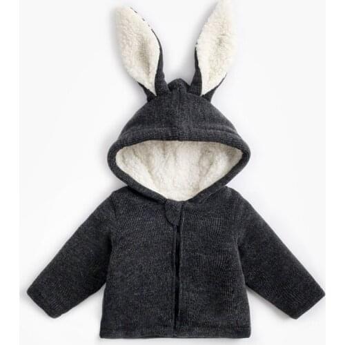 Warm Knitted Sweater Kids Coat Infant Baby Girls Winter Jacket Children Rabbit Ear Fleece Windbreaker For Boy