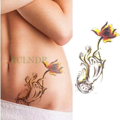 Waterproof Temporary Tattoo Sticker Lotus Flower Rose Fake Tatto Flash Tatoo Back Leg Arm chest belly Large size for Women girl