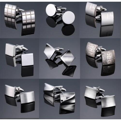 XK-968 Hot Sale 18 Styles Silvery Stainless Steel Metal Cufflink CuffLink 1 Pair Free Shipping Biggest Promotion