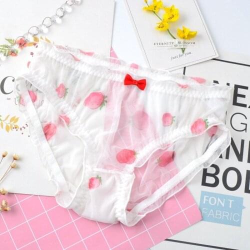 New Sexy Summer Mesh Strawberry Print Women Panties Low Waist Hollow Transparent Breathable Female Underwear Cute Lovely Breifs