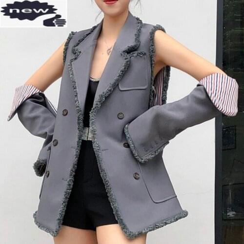 New Designer Women Sleeve Separated Waistcoat Sexy Blazer Vest Tassel Double Breasted Chalecos Para Mujer Long Gothic Gilet Coat