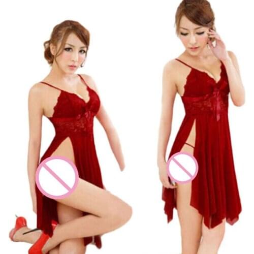 Women Sexy Lingerie Erotic Costumes Lace SleepwearNightgown + G String Bodydoll Underwear Sleepwear Nightgowns