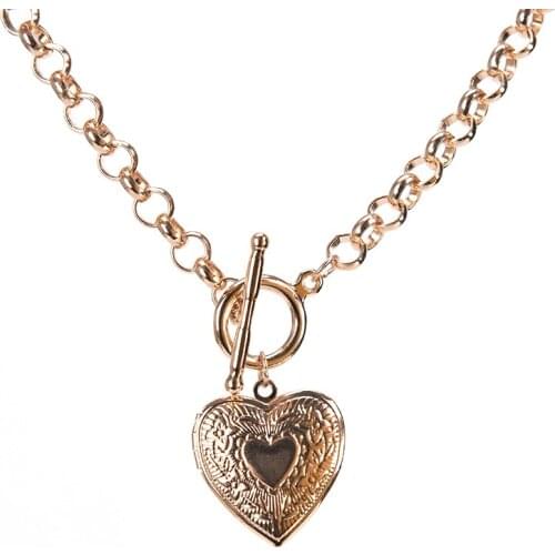 Gold Color Love Heart Locket Pendants for Women Men Openable Photo Frame Glossy Family Pet Picture Necklace Family Love Gifts
