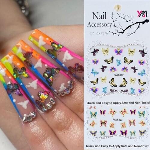 1pcs 3D Laser Butterfly Nail Stickers Holographic Butterfly Nail Art Stickers Blue Pink Black Nails Decals Nail Art Decorations