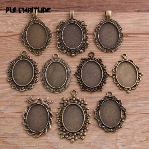 10pcs 18*25mm Inner Size 10 Style Antique Bronze Metal Alloy Simple Oval Cabochon Pendant Setting Jewelry Findings