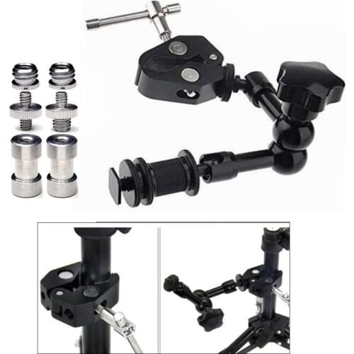 7 inch Magic Arm Articulating Friction Arm with Super Crab Clamp and 1/4" 3/8" DSLR Tripod Shoe Mount Thread Kit for Photography