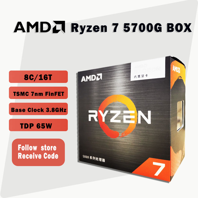 AMD Ryzen 7 5700G R7 5700G 3.8GHz Eight-Core 16-Thread 65W CPU Processor L3=16M 100-000000263 Socket AM4 New and have fan