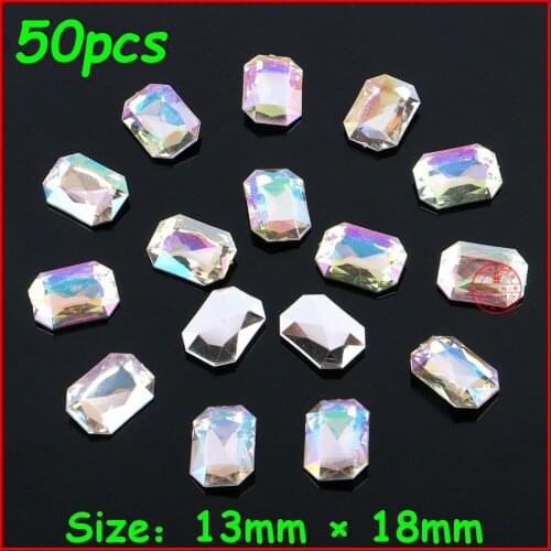 50pcs/lot White Shiny Rectangle Rhinestone Crystal AB Color No Hole Pointback Stone Women DIY Jewelry For Wedding Dress Clothes