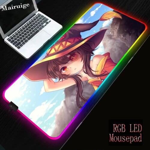 Mairuige Megumin Anime RGB Gaming Large Mouse Pad Computer Waterproof Mause Pads Led with Backlight Keyboard Desk Carpet Mat Xl