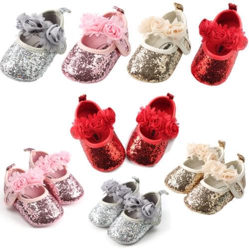 Citgeett Newborn Baby Girls Sequin Crib Shoes Soft Sole Sequins Prewalker Anti-slip Sneakers