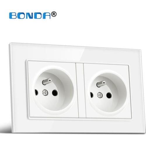 BONDA Electrical Socket French Standard Crystal Glass 146mm * 86mm Double Frame Wall USB Power Outlet Kids Safety Protection
