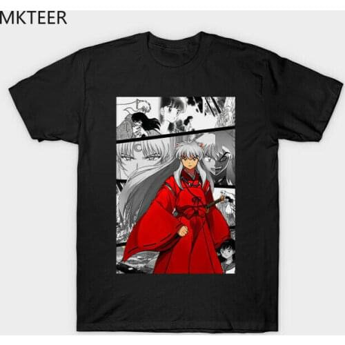 Comic Wolf Inuyasha Sesshōmaru Sengoku Otogizōshi Anime Black T-Shirt For Men Harajuku Print Tshirt Streetwear Hip Hop Top