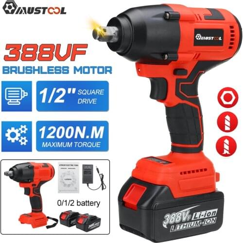 MUSTOOL 388Vf 1200N.m High Torque Brushless Electric Impact Wrench 1/2 Socket Cordless Wrench Power Tools for Makita 18V Battery