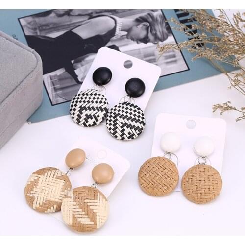 HOCOLE Fashion Wooden Rattan Knit Drop Earrings For Women 2019 New Geometric Statement Handmade Earring Female Jewelry Wholesale