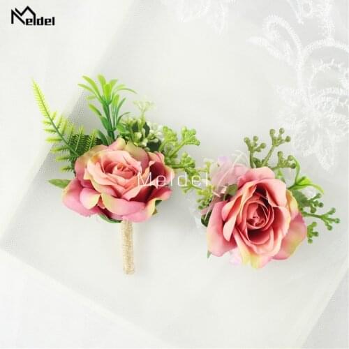 Artificial Rose Flower Groom Boutonniere Man Corsage Buttonholes Bridasmaids Wristband Wedding Flowers Man Suit Party Decoration
