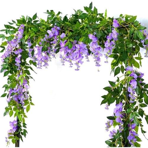 2Pcs 7Ft/Pcs Artificial Wisteria Vine, Flower Garland Wisteria Vine Rattan Hanging Flowers for Outdoor Ceremony