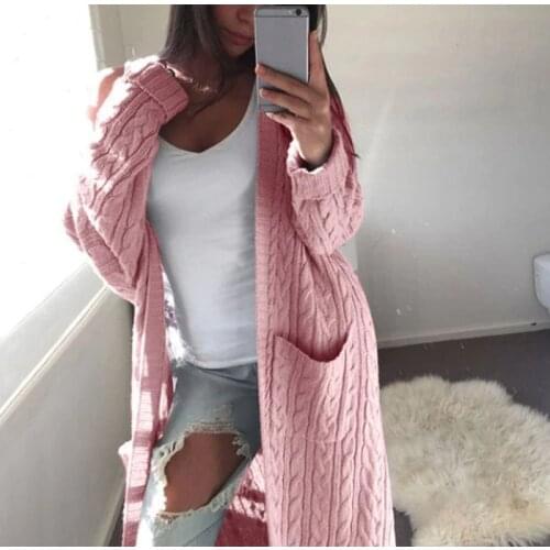 Fashion Women Knitted Chunky Cardigan Sweater Open Front Pocket Coat Winter Casual Long Jumper Coat Jacket Tops