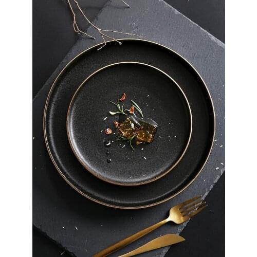 Phnom Penh Ceramic Plate Western Steak Plate Dishes and plates sets Black matte scratch-resistant pendulum Fruit plate disc