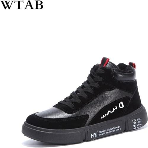 WTAB 2018 Classic Winter Add wool Casual Woman Shoes Non-slip Platform Canvas Shoes Black PU Sneaker Brand Superstar Tenis