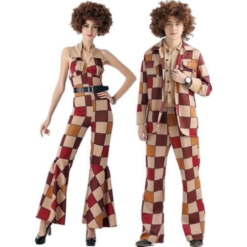 Adult Retro 60s 70s Hippie Disco Costume Cosplay Women Men Couples Halloween Purim Party Costumes Fancy Dress