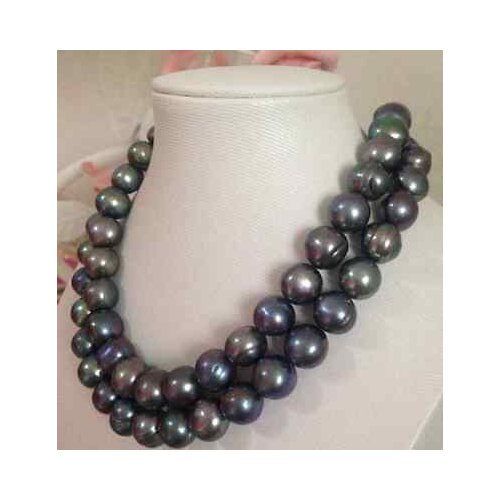 Beautiful 9-10mm Tahitian Baroque Black Pearl Necklace 35" 50"