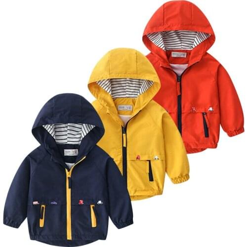 Boys Spring Autumn Coats Kids Jackets Toddler Hooded Windbreaker With Pocket Children Zipper Outerwear Baby Clothes 2-7 Years