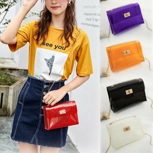 Fashion Women Messenger Bag Chain Transparent PVC Clear Jelly Bag Tote Handbag Shoulder Bag Purse