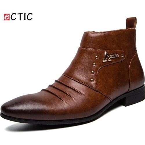 ECTIC Fashion New Gentleman Winter Men Boots High Top Warm Genuine Leather Handsome Botas Zapato Cool Hombres Metalic Punk