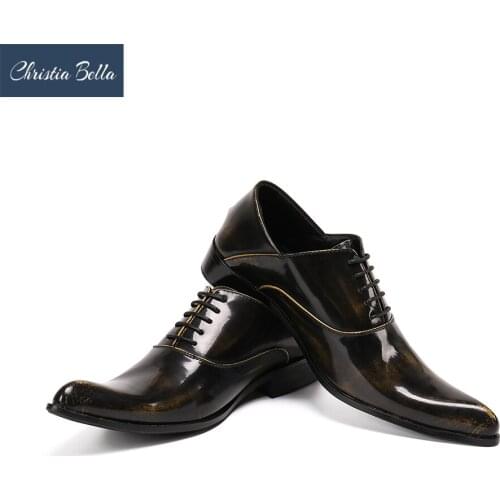 Christia Bella Italian Handmade Men Real Leather Shoes Pointed Toe Wedding Brogue Shoes Business Lace Up Formal Shoes Male