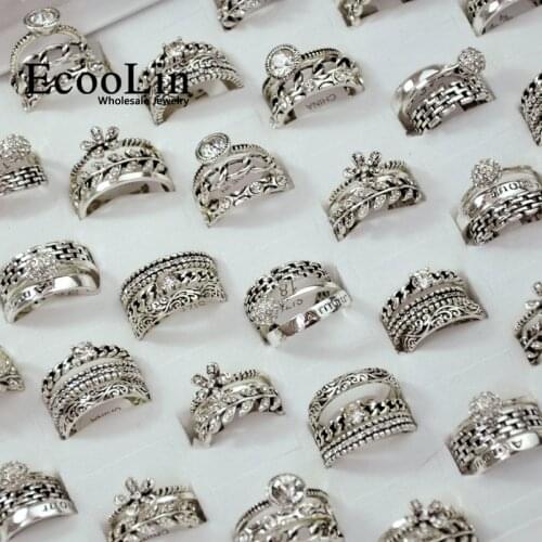 15Pieces = 5Sets New 3 in 1 Zircon Ancient Silver Color Rings Set For Women Wholesale Jewelry Bulks Lot Free Shipping LR4044