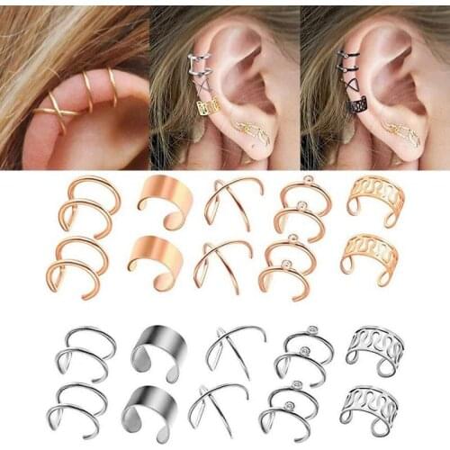 5 Pairs of Fashion Simple Boneless Earrings Set Titanium Steel Men and Women Without Pierced Ear Bone Clip Fake Mens Earrings