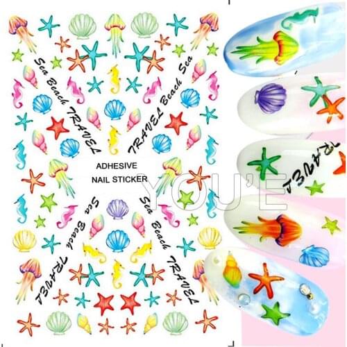 Ocean Nail Art Stickers Decoration Back Glue Adhesive Decal Marine Organism Nail Sticker Manicure Tropical Fish Nails Art Design