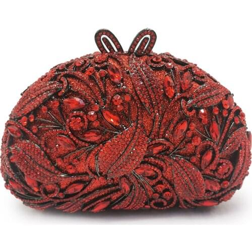 New Arrival Oval-Shaped Red Rhinestone Wedding Purses Luxury Elegant Diamond Party Dinner Mini Clutches Lady Banquet Minaudiere