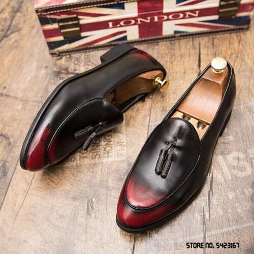 British Designer Fashion Pointed Tassels Mixed Shoes For Men Dress Evening Wedding Office Footwear Prom Sapato Social Masculino