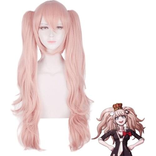 Anime Danganronpa Enoshima Junko Women Pink Long Curly Ponytails Wig Cosplay Costume Dangan Ronpa Heat Resistant Hair Wigs
