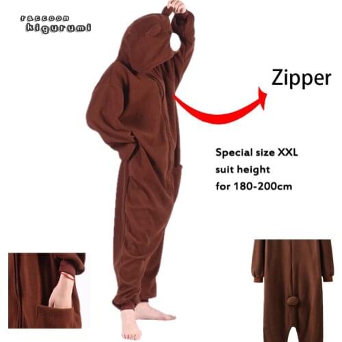 Extra Large 180-200cm Unisex Animal Brown Fleece Onesie Bear Boy Girl Christmas Cosplay Winter Pajama Raccoon Kigurumi Adult