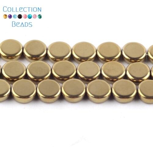 6/8/10mm Natural Stone Gold Plated Hematite Flat Round Spacer Loose Beads For Diy Jewelry Making Bracelet Accessories 15
