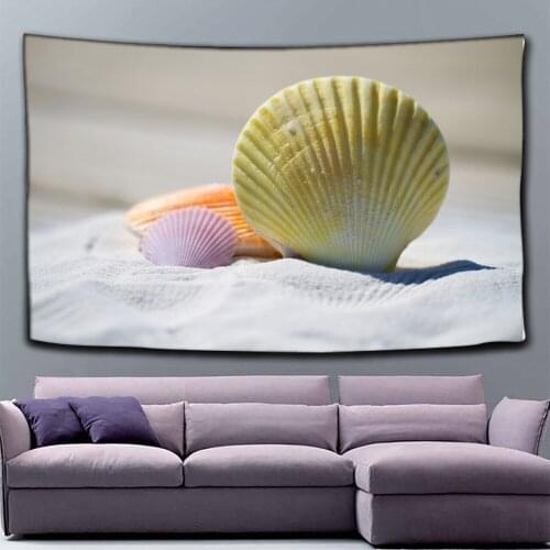 Beach Sea Starfish Shells Green Psychedelic Tapestry Wall Hanging Room Carpet Dorm Tapestries Art Home Decoration Accessories