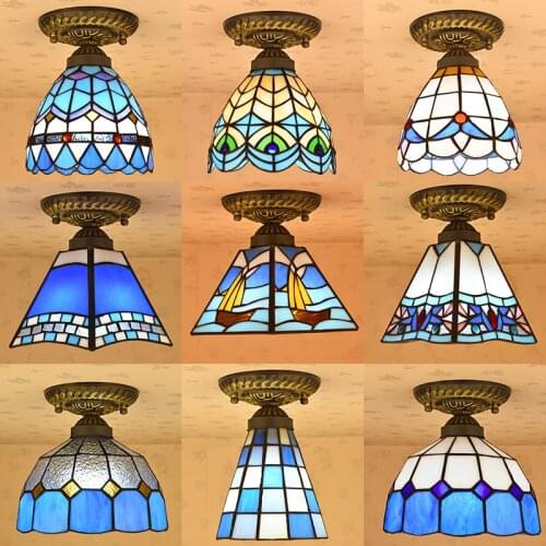 Tiffany Mediterranean European style stained glass ceiling light for entrance hallway lamp