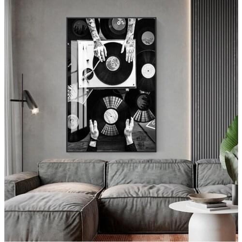Records Lovers Wall Art Canvas Painting Nordic Poster And Print Vintage Photo Black White Wall Picture Living Room Decor