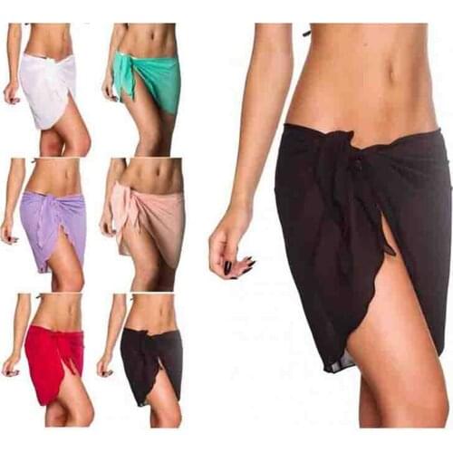 Sexy Lady Beach Bikini Cover Up Solid Pareo Chiffon Wrap Skirt Sarong Scarf Beachwear Bathing Suit Beachwear Swimsuit