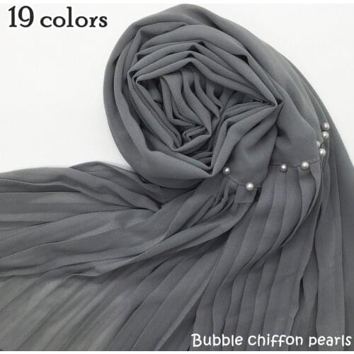 19 color bubble chiffon peals scarf scarves pleated plain shawls women solid muslim Hijab essencial headband foulard new design