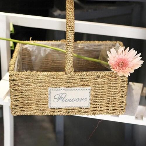 Straw Hand Woven Flower Pot Storage Basket Sundries Organizer Home Garden Decor
