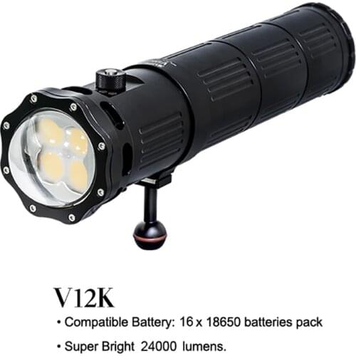 SUPE Scubalamp V12K 24000-Lumens Underwater Photo Video Light Scuba Diving Search Light Beam Angle 120 Dual & Rotation Switch