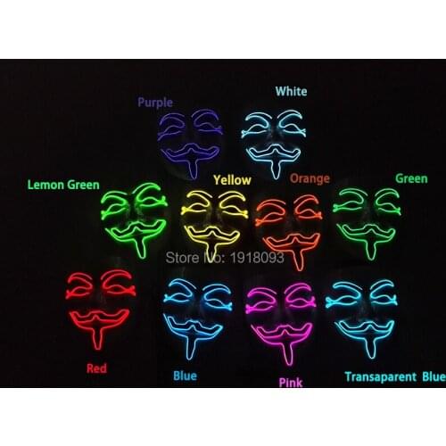 10 colors Flashing Halloween Vendetta Mask el wire Mask glowing Festival Novelty Lighting LED Glowing Party Carnival Mask