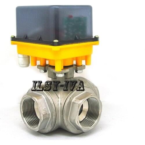 Three-way AC12V/24V/220V motorized ball valve,DN32 Stainless steel electric ball valve