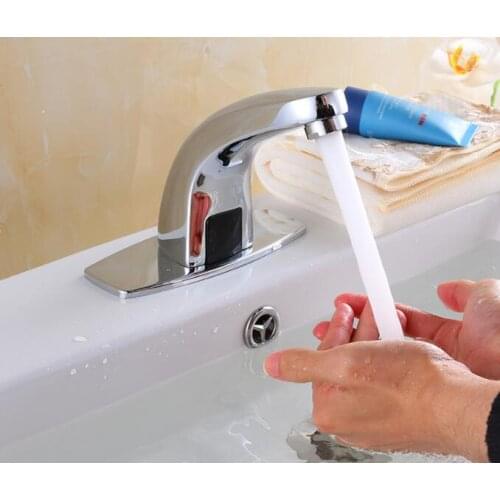 Vidric Brass Chrome Plate Bathroom Sensor Faucet Deck Mounted Automatic Water Saving Basin Tap DC6V&AC220 Torneira