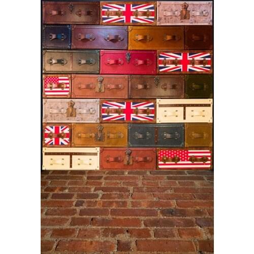 VinylBDS Shabby Suitcase Newborn Photography Props National Flag Baby Shower Backdrop Cotton Washable Photo Backdrop