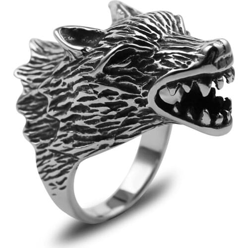 Vintage STAINLESS STEEL Wolf Head Ring for Mens Viking Gothic Steampunk Party Anniversary Ring Jewelry Hip Hop Jewelry Gif